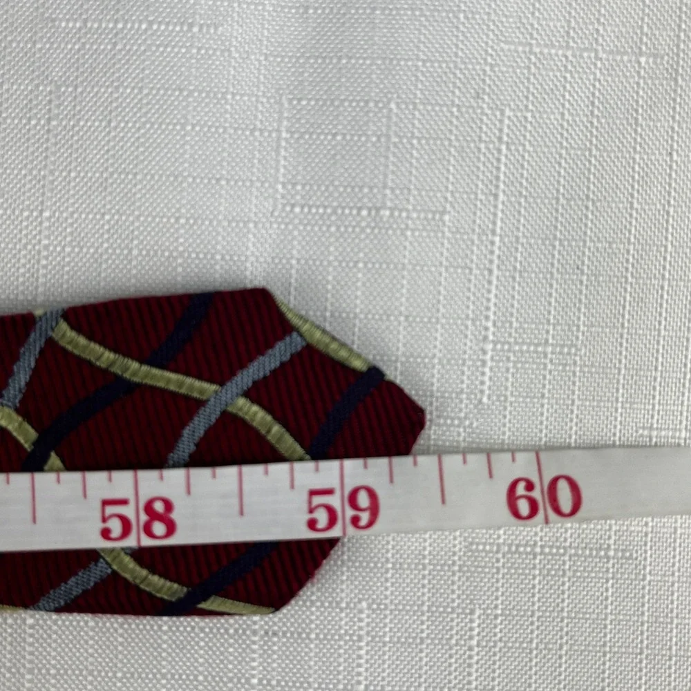 Hickey-Freeman Necktie Mens Red Woven‎ Silk Geometric Lattice Made in USA